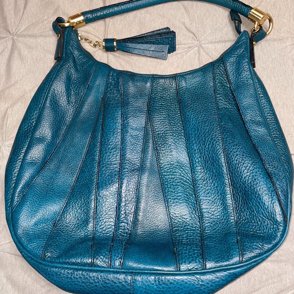 Brahmin Pleated Turquois Leather Hobo